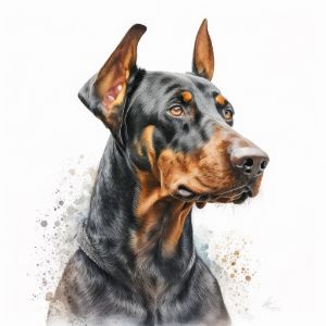 Dobermann Dog Portrait Watercolor - Frank095