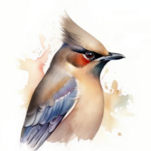 Waxwing Bird Portrait Watercolor - Frank095
