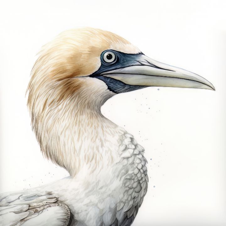 Northern Gannet Bird Watercolor - Frank095