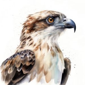 Osprey Bird Portrait Watercolor - Frank095