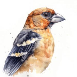 Grosbeak Bird Portrait Watercolor - Frank095