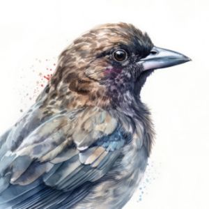 Cowbird Bird Portrait Watercolor - Frank095