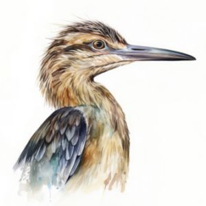 Bittern Bird Portrait Watercolor - Frank095