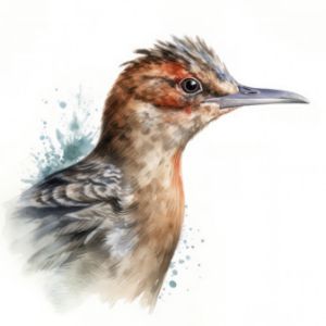 Rail Bird Portrait Watercolor Paint - Frank095