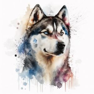 Husky Dog Portrait Watercolor - Frank095