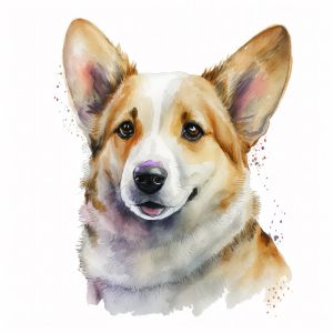 Pembroke Dog Portrait Watercolor - Frank095