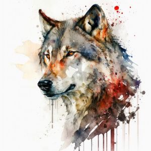 Wolf Portrait Watercolor Painting #5 - Frank095
