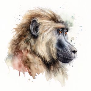 Baboon Animal Portrait Watercolor - Frank095