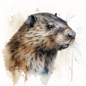 Beaver Animal Portrait Watercolor - Frank095