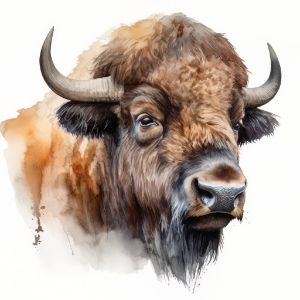 Bison Animal Portrait Watercolor - Frank095