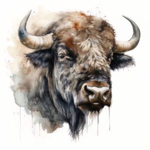Buffalo Animal Portrait Watercolor - Frank095