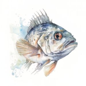 Fish Animal Portrait Watercolor - Frank095