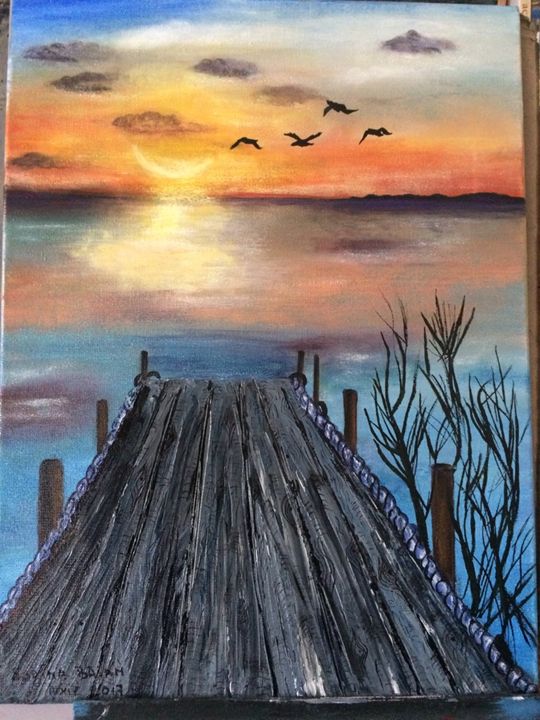Jetty and sunset - Sorina - Paintings & Prints, Sports & Hobbies, Fishing -  ArtPal