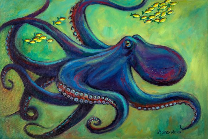 Blue Octopus - Melvin's Studio - Paintings & Prints, Animals, Birds ...