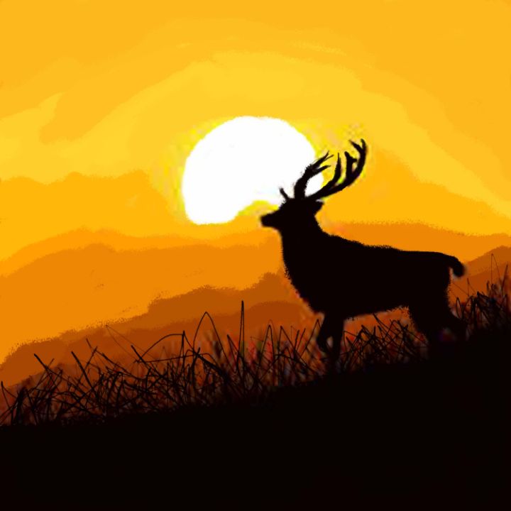 DEER IN THE SUNSET - RITESH - Paintings & Prints, Landscapes & Nature,  Mountains - ArtPal
