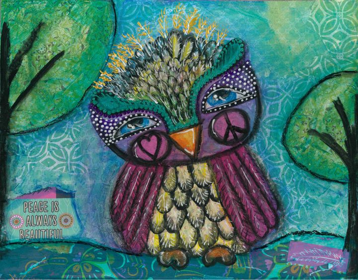 Peace Owl Mixed Media - Shawnta Williams