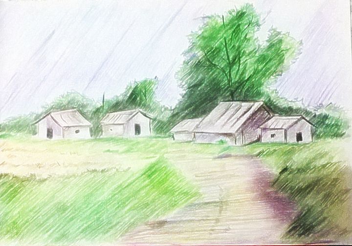 village nature easy scenery drawing