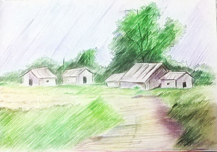 How to Draw a Village Scenery for Beginners | Scenery Drawing Step by Step  | গ্রামের দৃশ্য অঙ্ক… | Art competition ideas, Oil pastel drawings easy,  Sky art painting