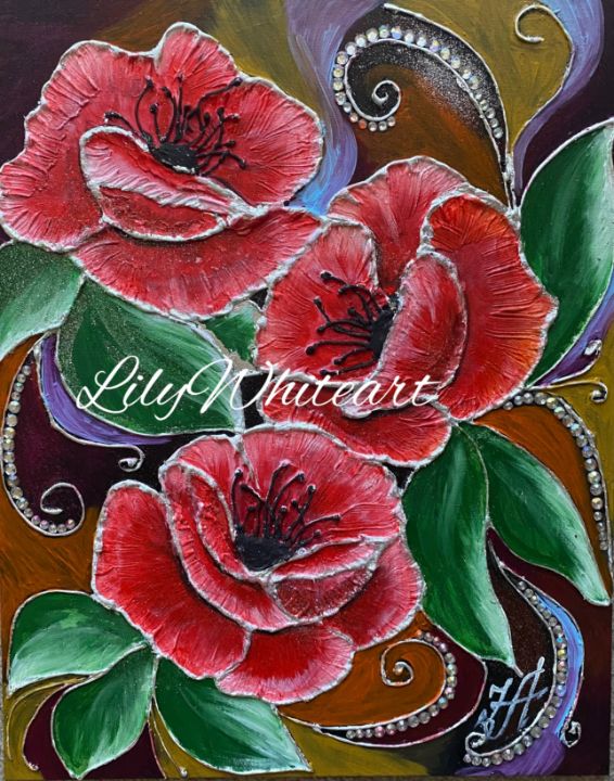 Textured Red poppies painting - LilyWhiteart - Paintings