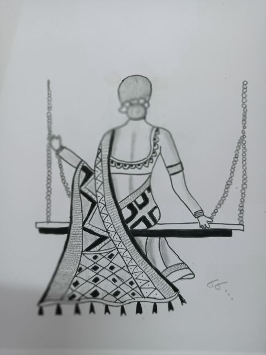 Pencil Sketch Of A Girl In Saree Girl | DesiPainters.com