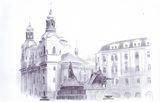 Prague drawing a ballpoint pen on pa