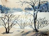 Original painting Winter by the Lake