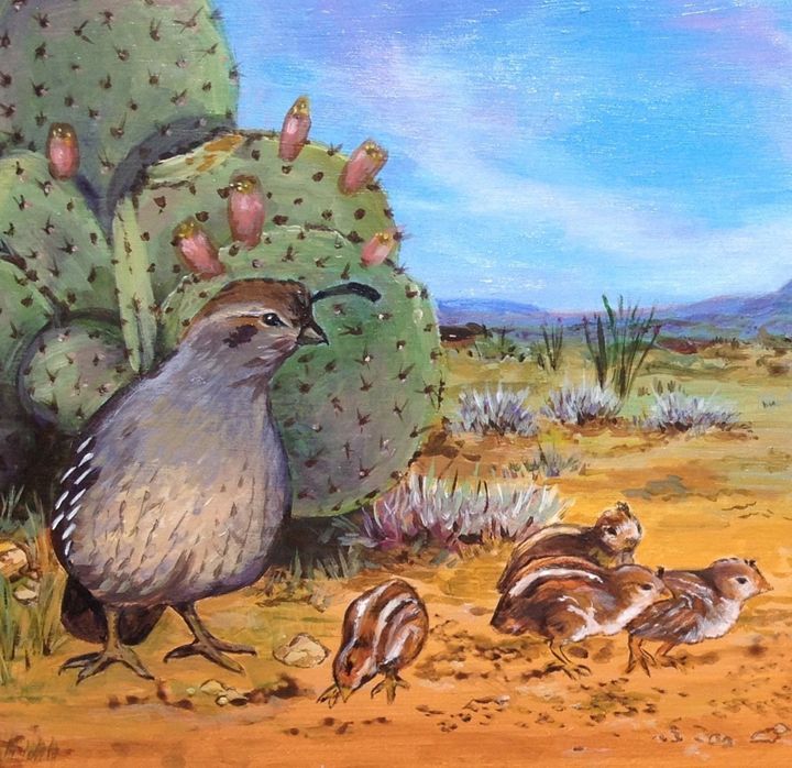 Baby Quail with Mother - Anne Traynor