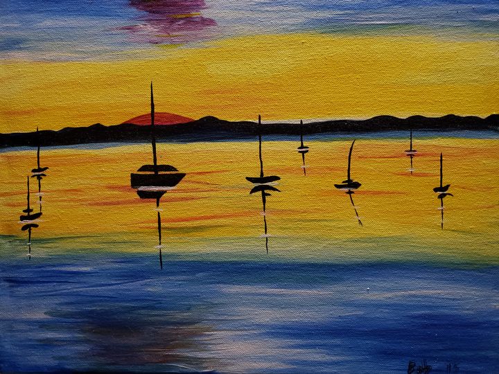 Sail Boat Harbor Sunset - bowlesart