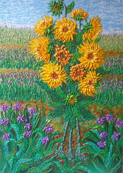 Sunflowers and irises Arista Impasto Paintings Paintings