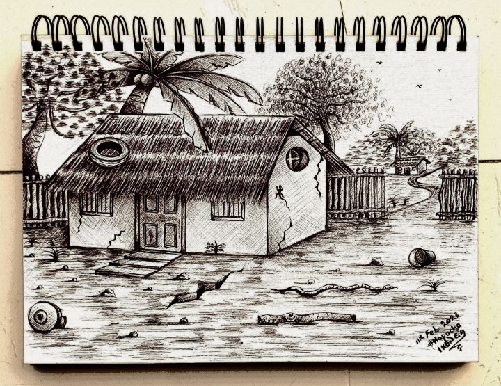 Village scenery | Village scene drawing, Drawing scenery, Scene drawing