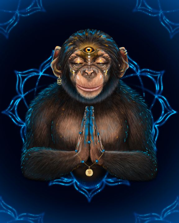 Monkey Mind Cosmic Art Print | Canvas | Spiritual| Meditation | Visionary | Healing | Consciousness| Art high quality