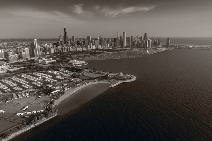 Chicago Lakefront Aerial BW - Steve Gadomski