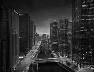 Chicago River Sunset B & W