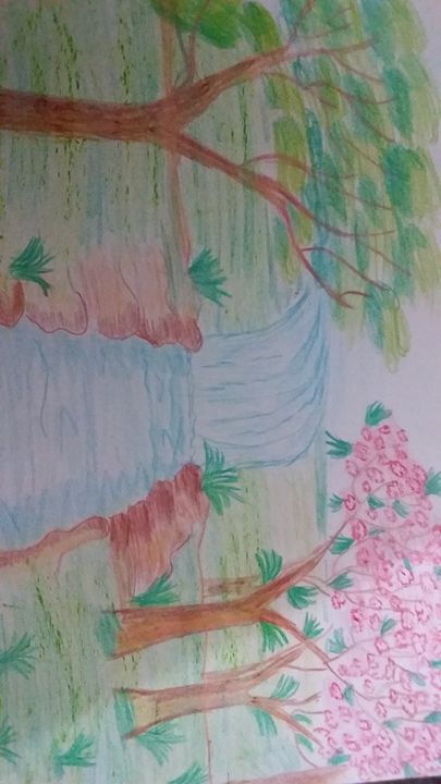 Watercolor natural rainy season scenery in river flowing boat with  beautiful moment hand drawn