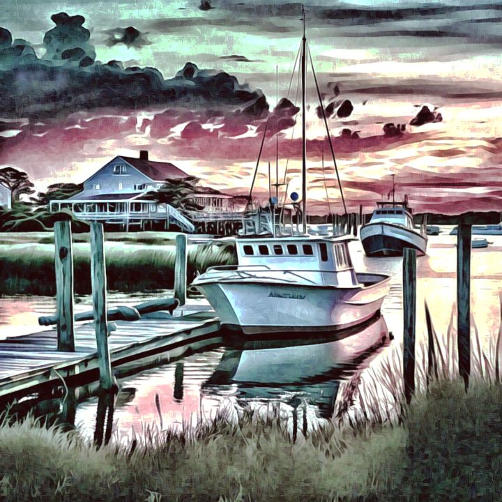 Fishing camp at end of summer day wallfare by unkle buck paintings