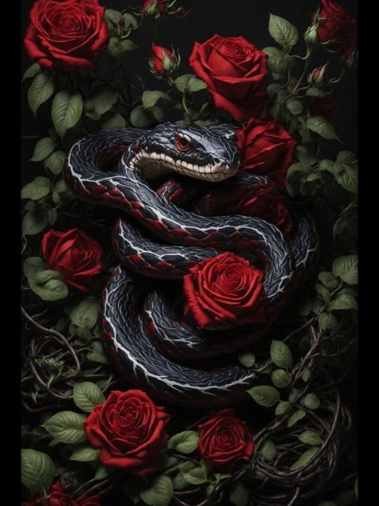 Serpent coiled around Roses - Mysterious Visions - Digital Art ...