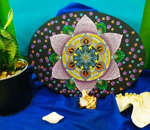 Dot Floral Mandala Oval Canvas