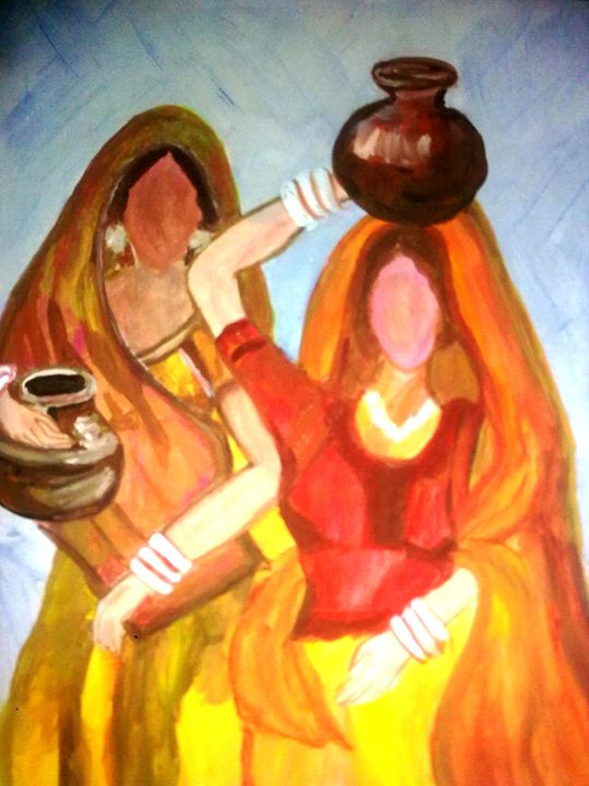 Folk -with bucket of water - Prakash 1 fine art / painting gallery