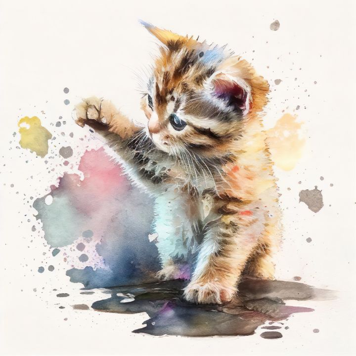 Watercolor illustration of an angry ginger cat. A kitten with