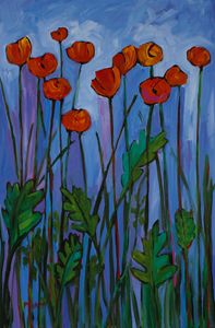 Red Poppies on Blue - Patty Baker