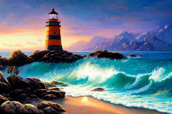 Lighthouse by the Sea - Restored Art Studio - Paintings & Prints ...