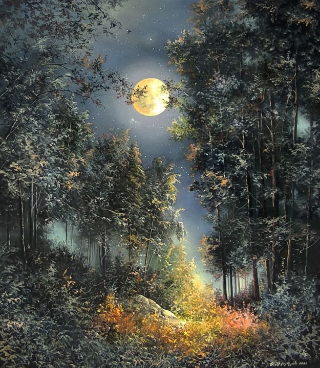 Full Moon in the Woods - Narinart Armgallery - Paintings & Prints ...