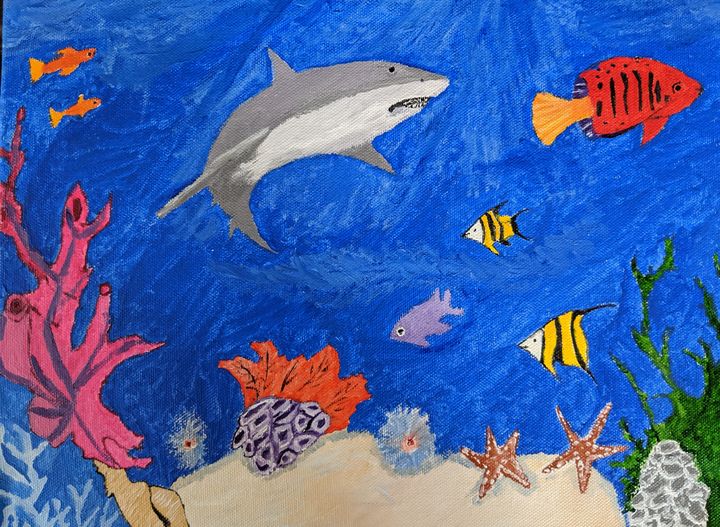 underwater world - PaintStopByNandini - Paintings & Prints, Animals, Birds,  & Fish, Aquatic Life, Sharks - ArtPal