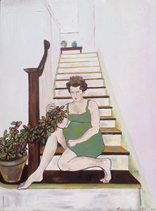 Woman with Plant on Stairs