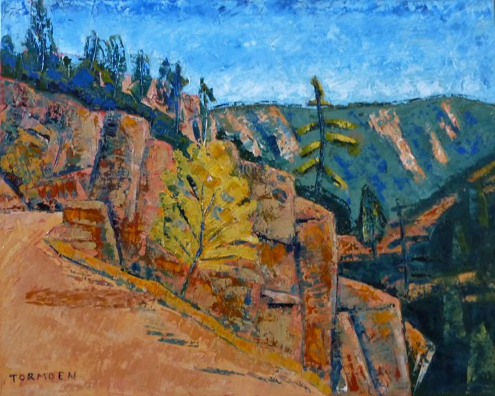 Yellow Tree on Rocky Cliff - Susan Tormoen