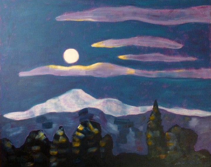 Peak with Moon in Blue - Susan Tormoen