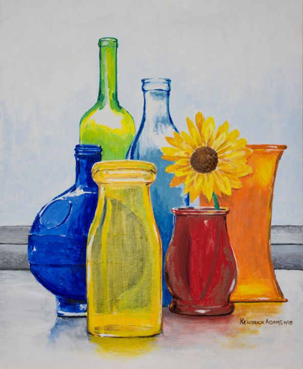 Bottles with Candle - Paint Our Days - Paintings & Prints, Still Life,  Tableware, Other Tableware - ArtPal