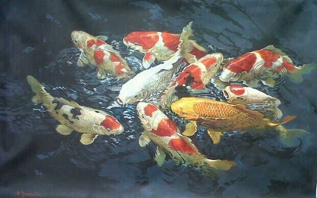 Magnificent 9 Koi by Sumantri - Indonesian Collector Art