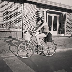 Berlin: woman on bike