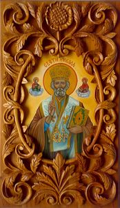 Icon St. Nicholas, wood carving